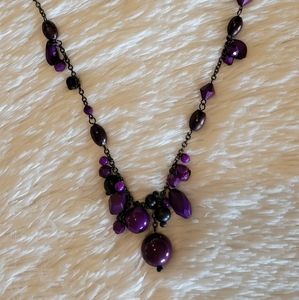 Purple beaded necklace and earring set